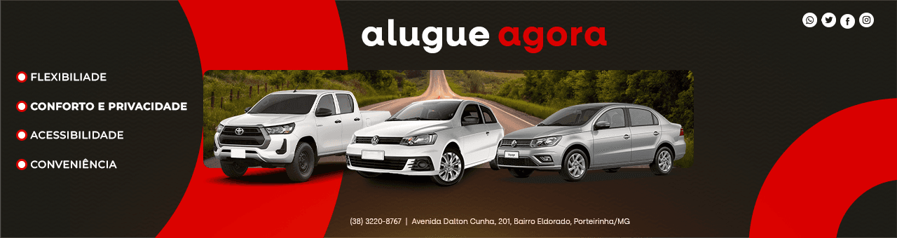 Alugue agora um carro em Porteirinha MG com flexibilidade, conforto e privacidade, acessibilidade, conveniência.